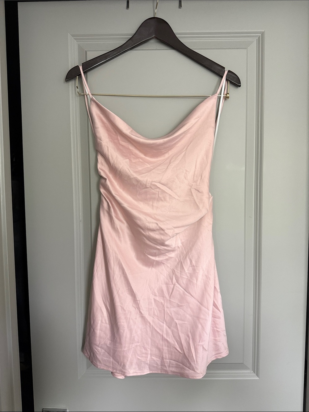 Silky Pink Slip Dress - Cowl Neck Spaghetti Straps with Adjustable Back